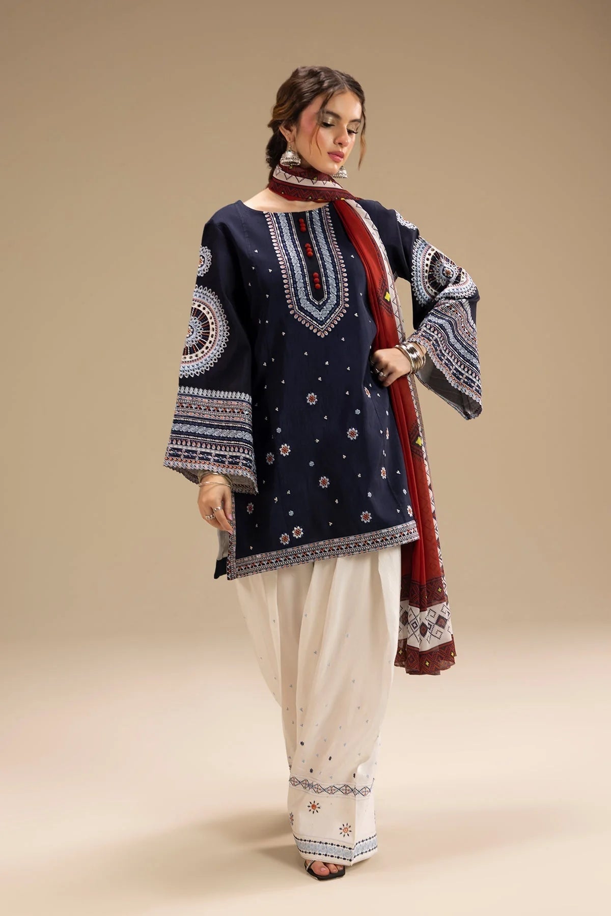 JAZMIN - UNSTITCHED 3PC DHANAK EMBROIDERED SUIT SO10