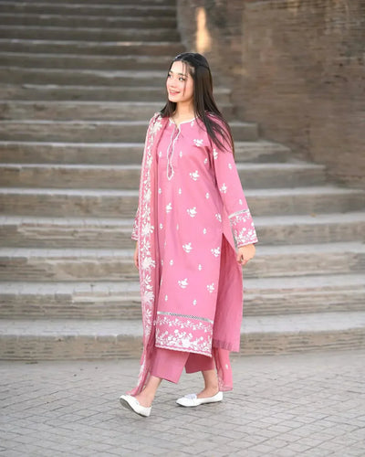 Pink Delight Embraided 3pec Lawn FF0123