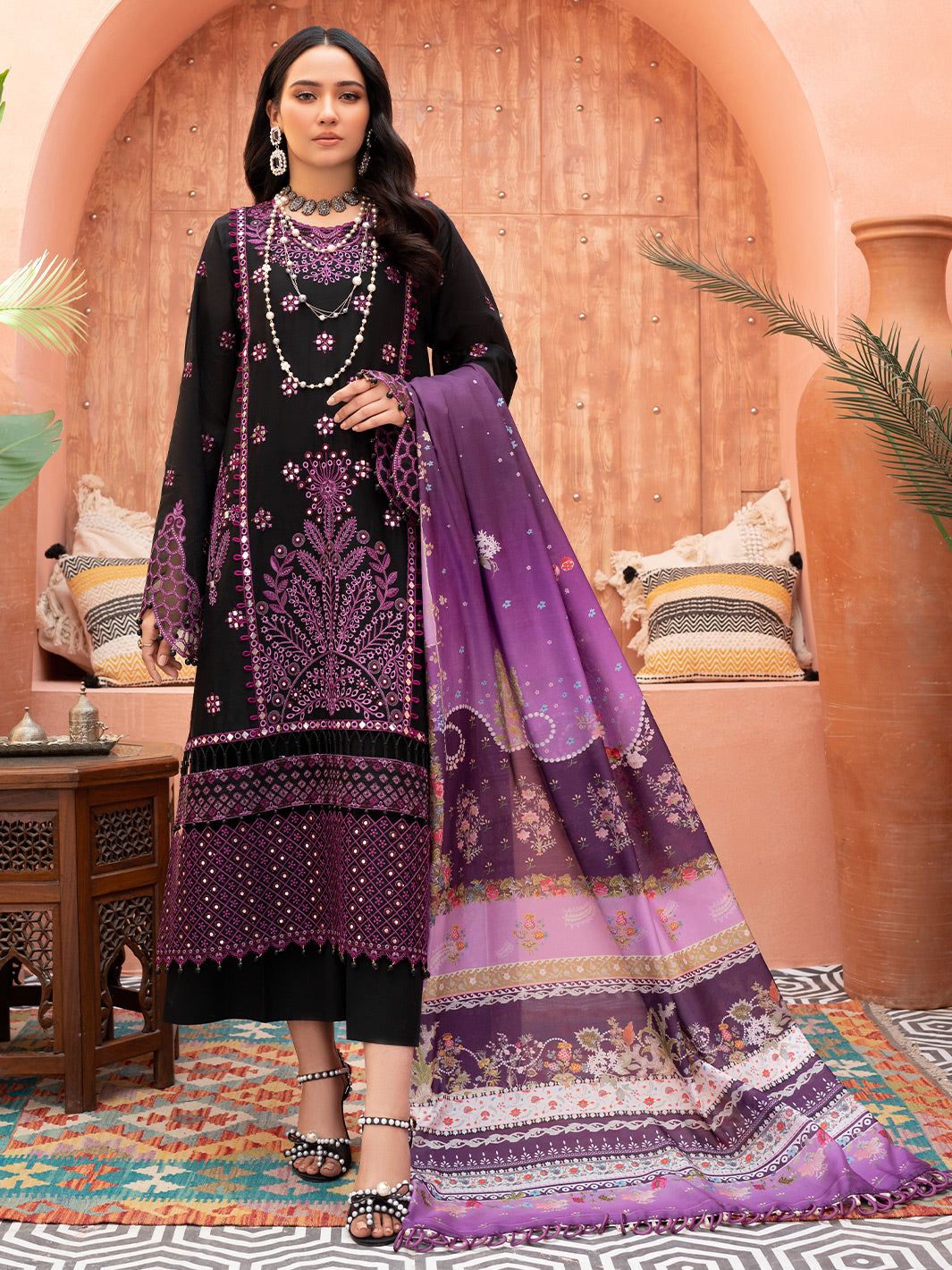 Dhanak 3PC Embroidered With Dhanak WOOL Shawl SO8