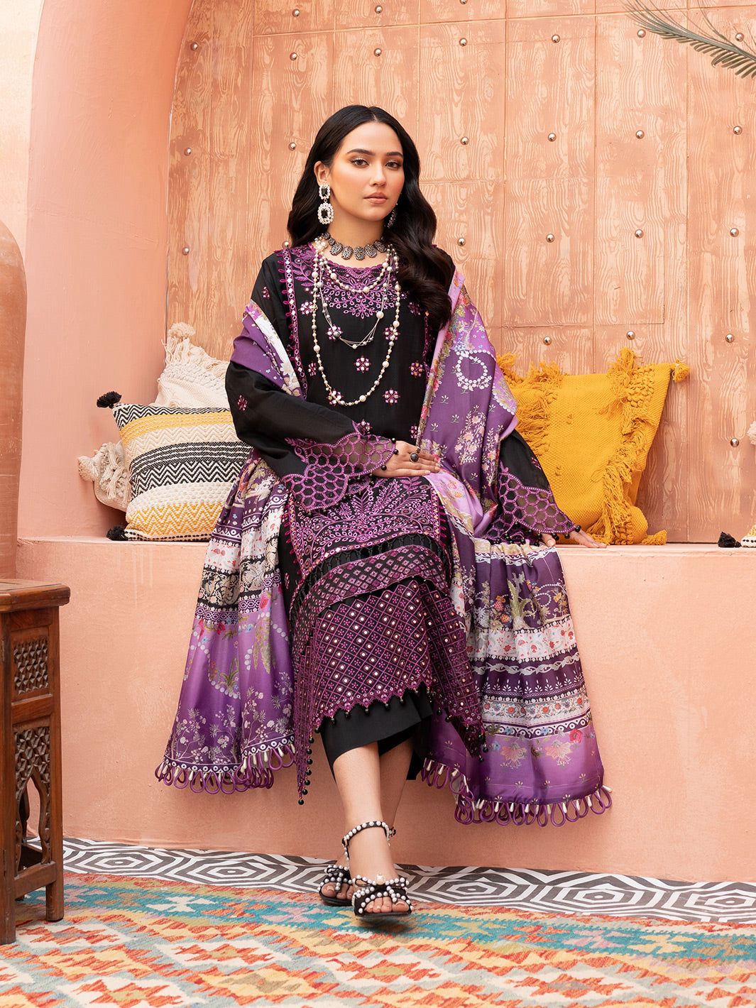 Dhanak 3PC Embroidered With Dhanak WOOL Shawl SO8