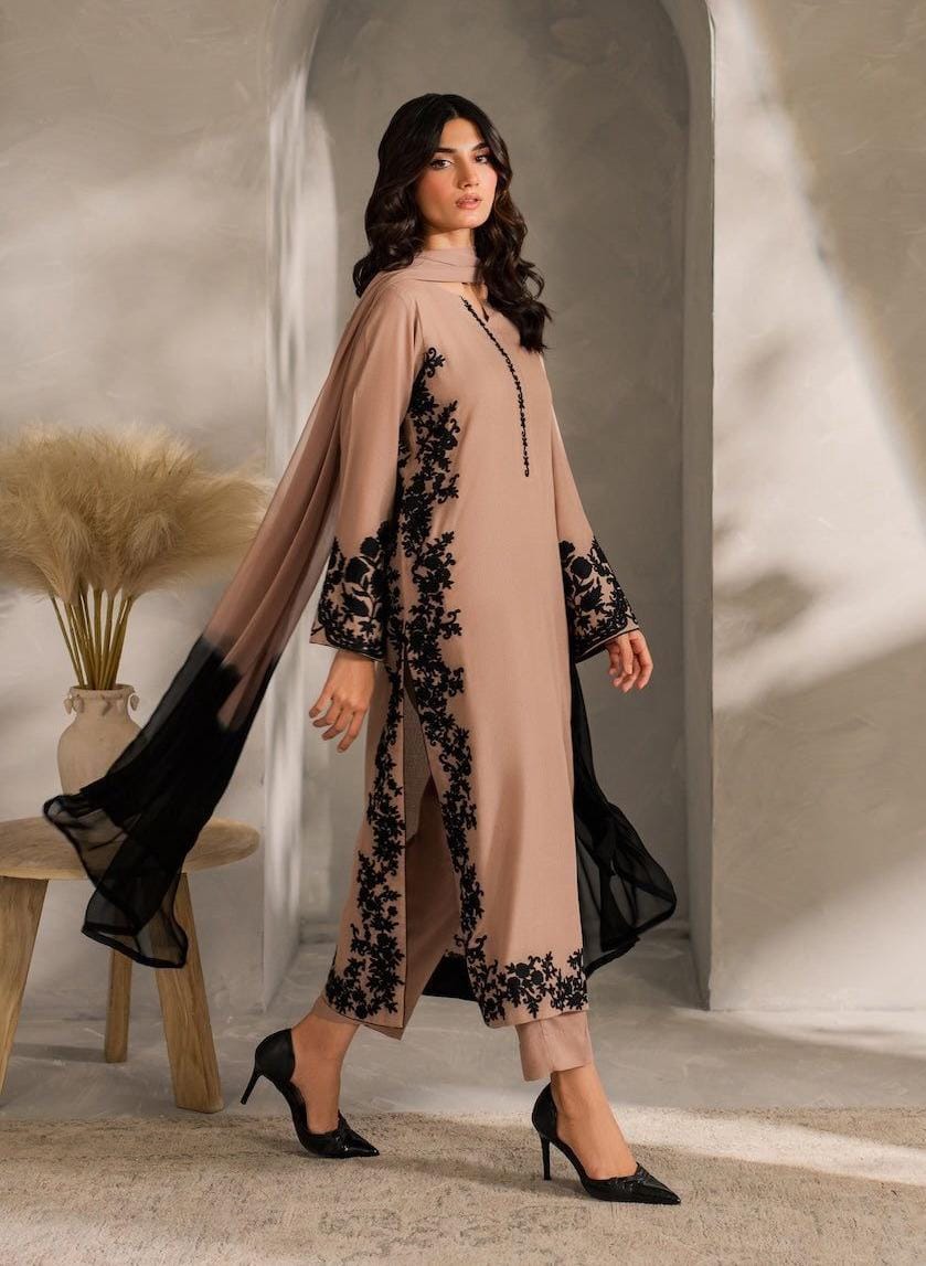 Vintage - UNSTITCHED 3PC DHANAK EMBROIDERED SUIT SO12