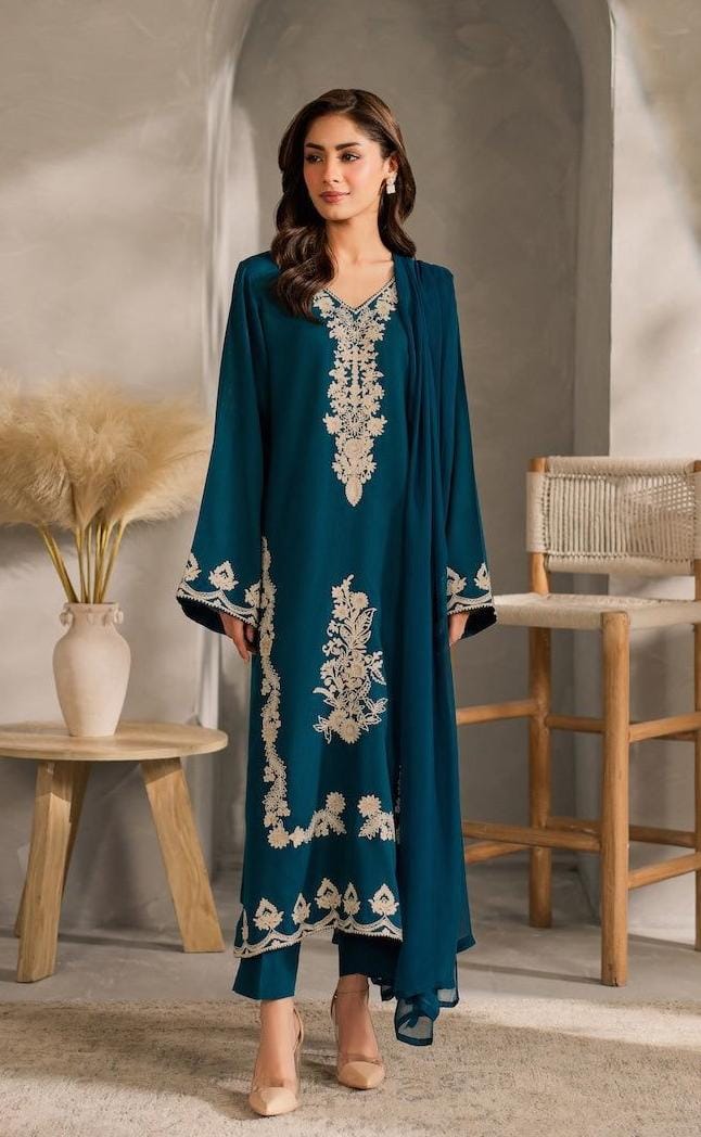 VINTAGE - UNSTITCHED 3PC DHANAK EMBROIDERED SUIT SO15