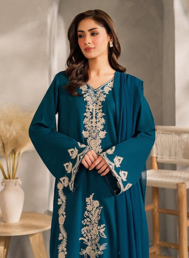 VINTAGE - UNSTITCHED 3PC DHANAK EMBROIDERED SUIT SO15