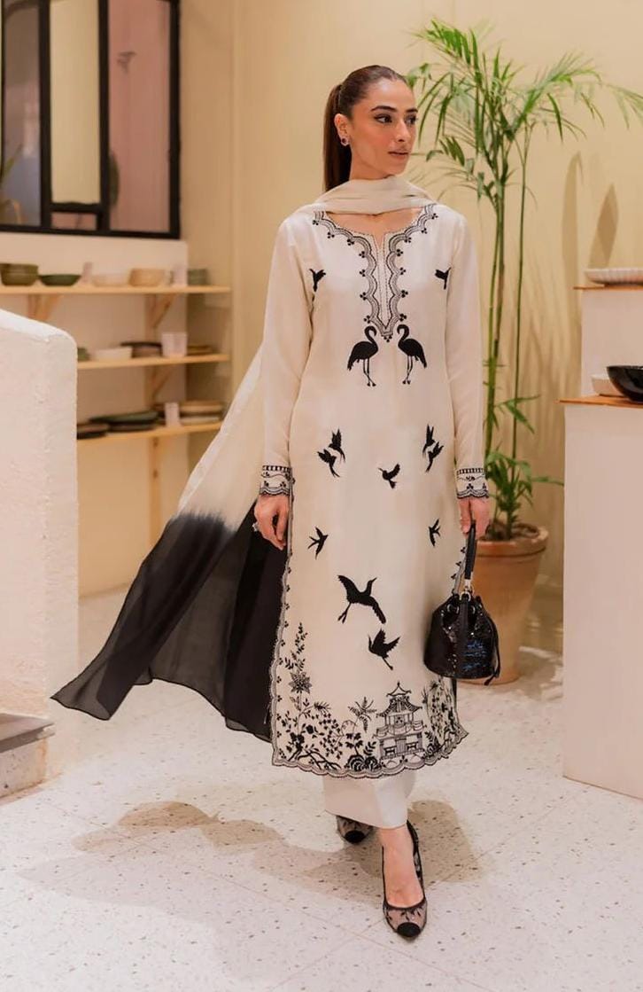 VINTAGE - UNSTITCHED 3PC DHANAK EMBROIDERED SUIT SO16