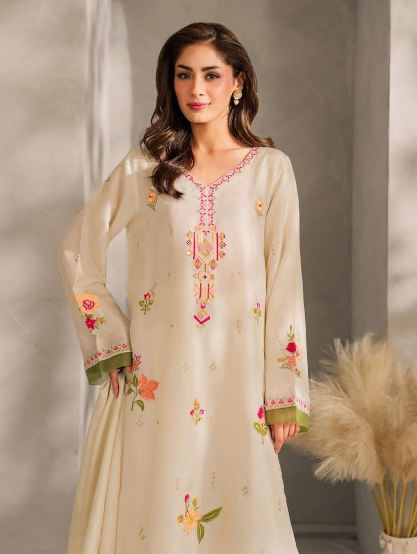 VINTAGE - UNSTITCHED 3PC DHANAK EMBROIDERED SUIT SO14