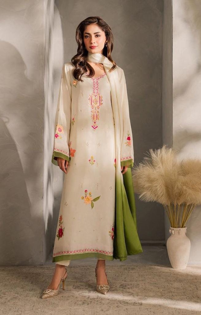 VINTAGE - UNSTITCHED 3PC DHANAK EMBROIDERED SUIT SO14