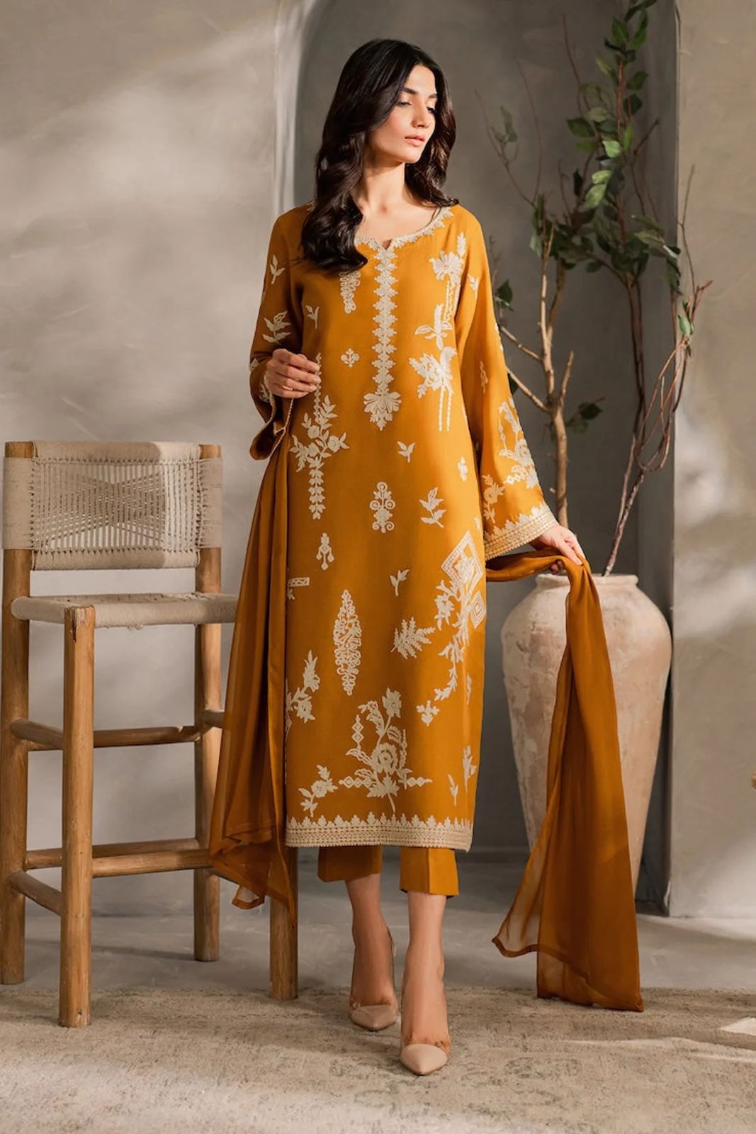 Vintage - UNSTITCHED 3PC DHANAK EMBROIDERED SUIT SO13