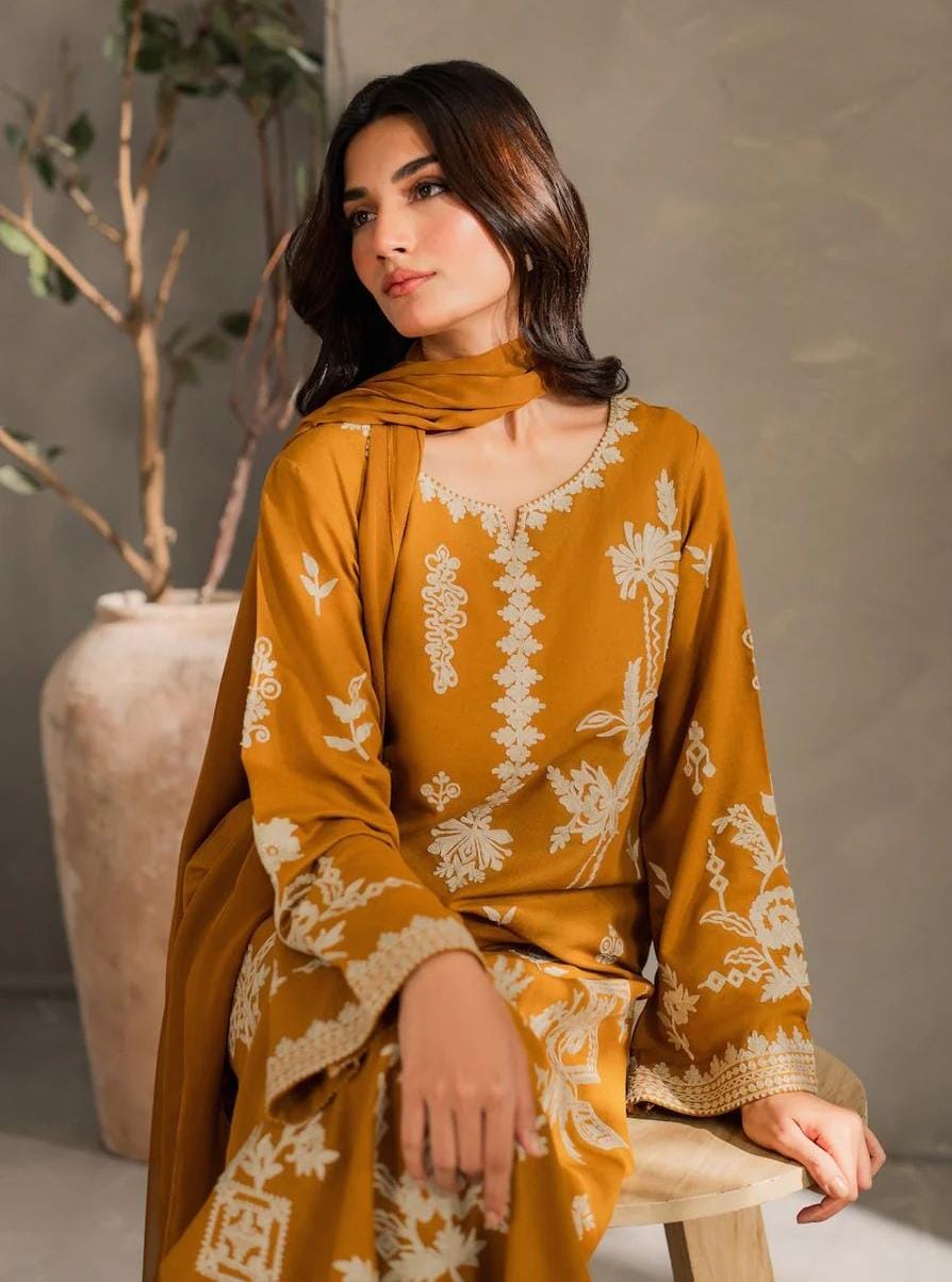 Vintage - UNSTITCHED 3PC DHANAK EMBROIDERED SUIT SO13