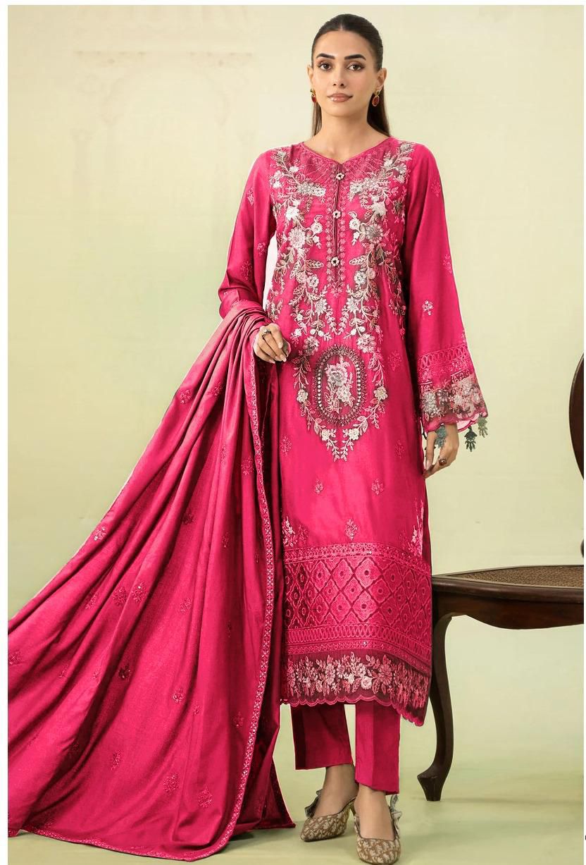 Maria b - UNSTITCHED 3PC DHANAK EMBROIDERED SUIT SO19